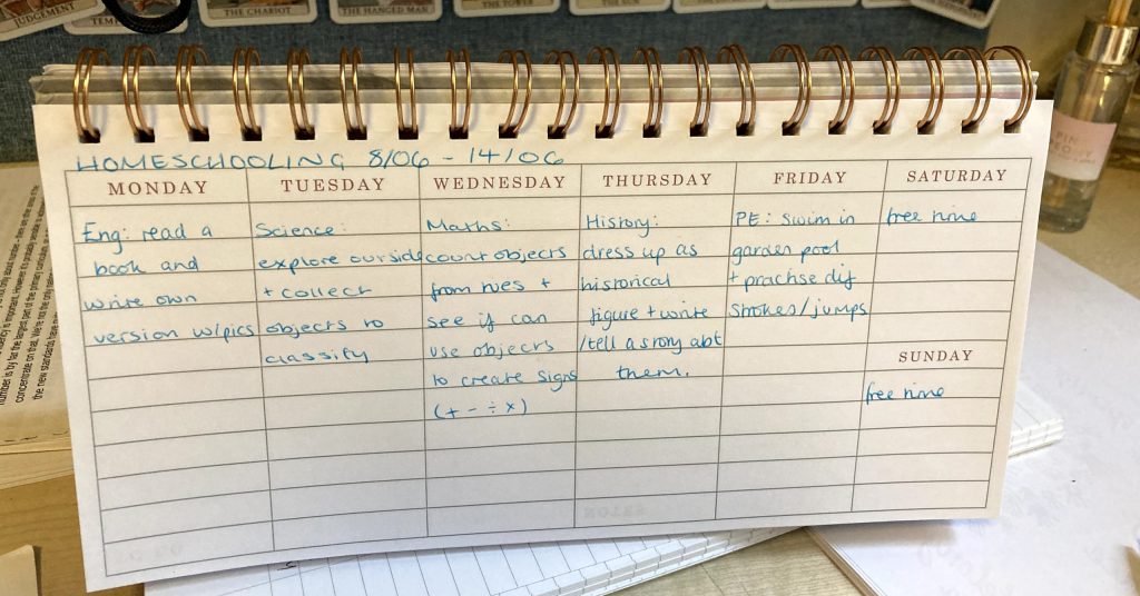 A weekly home-schooling schedule