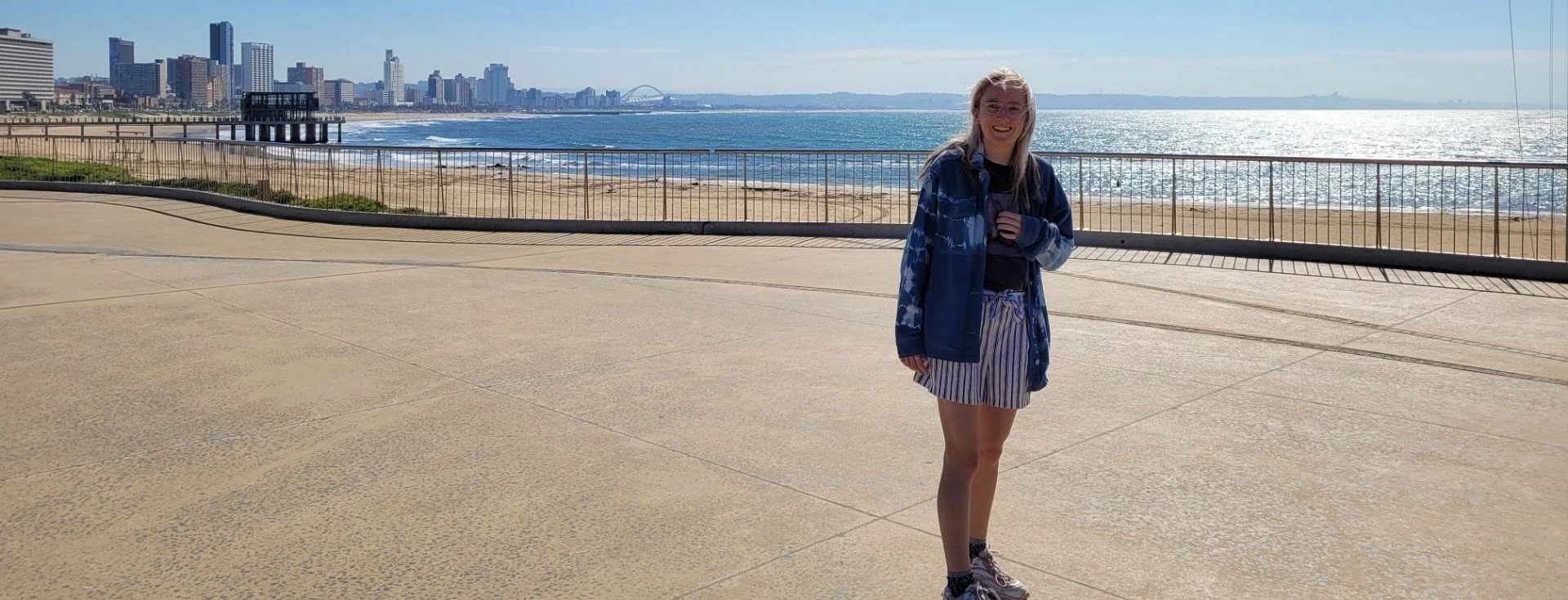 Phebe standing on Durban Beach